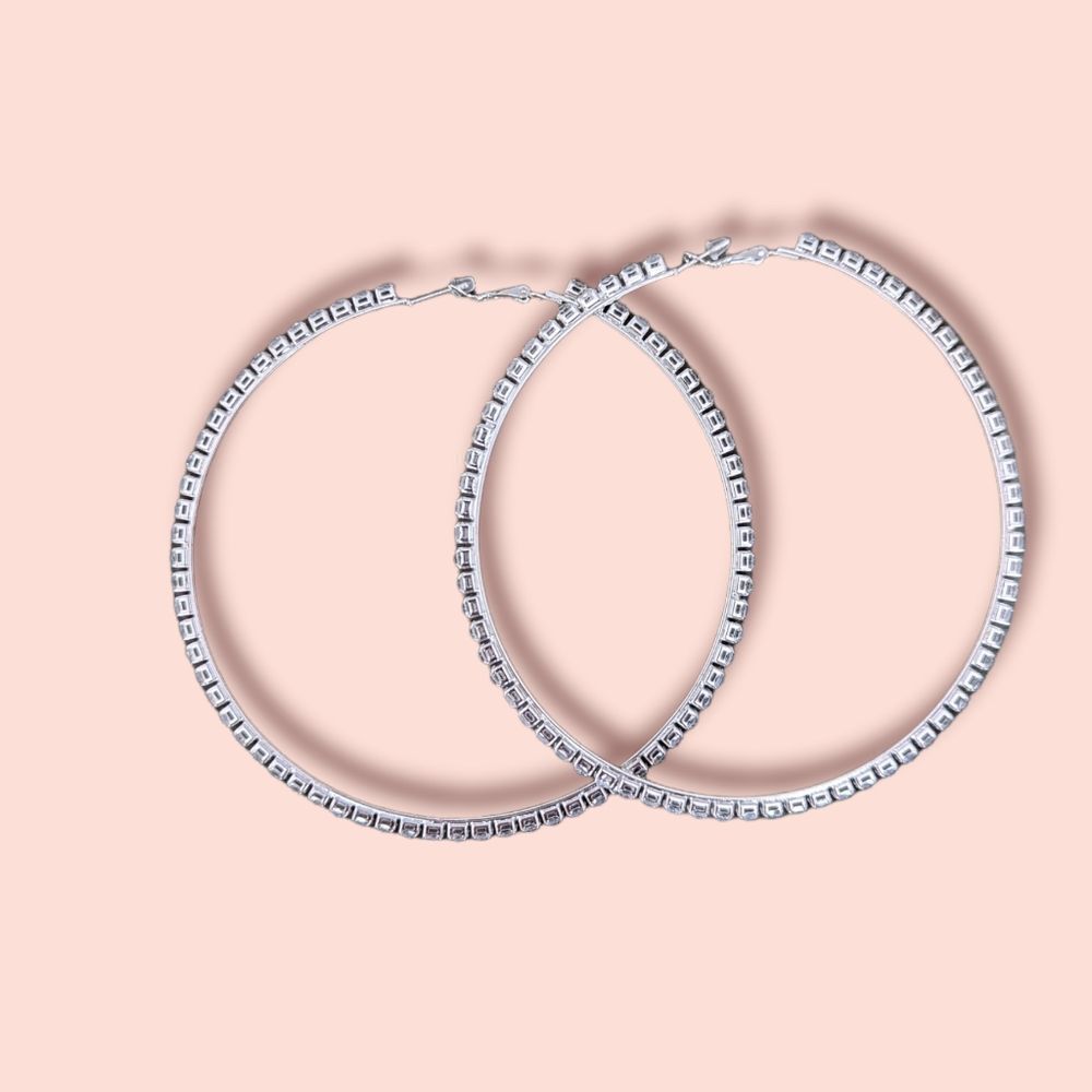 FASHION OVERSIZED RHINESTONE HOOP EARRINGS